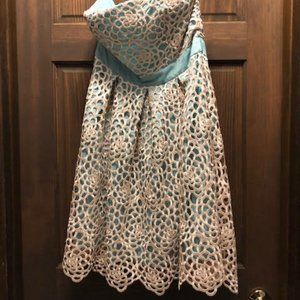 Minuet Party Dress Medium embroidered cream teal